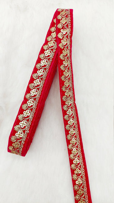 Floral Sequins Embroidered Velvet Fabric Trim Indian Sari Border, Sequin Trimming, Trim By 3 Yards